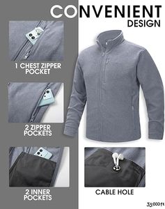 Gray Men's Full Zip Fleece Jacket Stand Collar Polar Outerwear <b>Lightweight</b> Warm Casual Winter <b>Coat</b> - Product Image 3