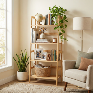 Bibliothèque décontractée à 4 niveaux en contreplaqué de pin américain, design robuste, bords lisses, garantie 12 mois, pour le rangement du salon et de la chambre - Product Image 4