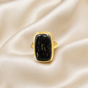 Natural Golden Nuummite Gemstone <b>Ring</b> 925 Sterling Silver Rose Gold Yellow Gold Plated Vintage <b>Statement</b> Jewelry Gift for Unisex - Product Image 4