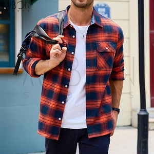 Bon Fournisseur, Nouvelle Collection, Nouveau Design, Chemise en Flanelle à Carreaux Orange et Noir, Manches Longues, Boutonnée, Style Casual, avec Deux Poches - Product Image 3