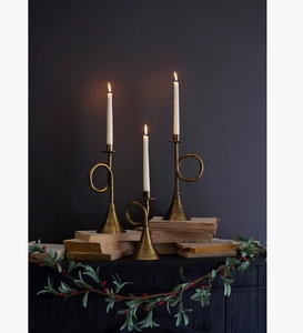 Antique Brass Metal Handmade Eco-Friendly Horn Taper Candle Holder-Vintage <b>Musical</b> Instrument Shaped Candlestick <b>Stand</b> Christmas - Product Image 2
