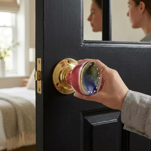 Poignée de porte en céramique ronde, finition rouge et bleue, base en laiton, design moderne, réglable, durable, pour armoire, chambre, tiroir, meuble - Product Image 2