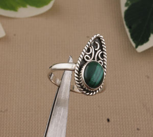 Bague Vintage en Malachite, Argent Sterling 925, Style Classique Sud-ouest, Pierre Naturelle Verte Bandée, pour Femme, Vente en Gros - Product Image 2