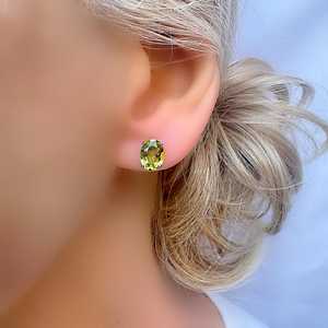 Genuine Peridot Oval Silver <b>Stud</b> Earrings August Birthstone Elegant Green Gemstone Jewelry Gift For Women Minimalist Style - Product Image 2