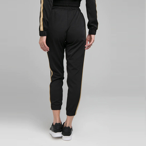 Pantalon de jogging noir pour femme, longueur cheville, taille haute élastique avec bande latérale dorée, coupe décontractée, idéal pour l'automne - Product Image 4