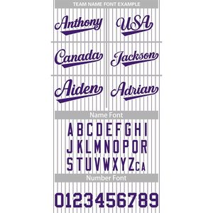 Chemise personnalisée à boutons en jersey de baseball à fines rayures avec nom et numéro personnalisés, rayures blanches/violettes-06 pour hommes/femmes/jeunes - Product Image 2