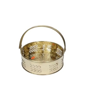 Luxury Wholesale Decorative Round Gold Plated Iron <b>Fruit</b> Basket Multi Function <b>Storage</b> with Handle - Product Image 1