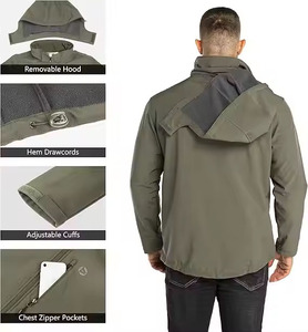 Men's <b>Hooded</b> <b>Soft</b> <b>Shell</b> <b>Jacket</b> Water Resistant Windstopper Zip Fly Stand Collar Solid Color Outdoor Hiking Autumn Wear - Product Image 4