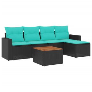 Juego de sofás de patio de ratán sintético negro de 6 piezas con cojines, muebles de exterior - Product Image 2