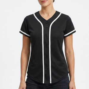Wholesale Custom Birdseye Mesh Baseball Jersey for Women Short Sleeve Printed Quick Dry Full Button Blank Team Uniform - Product Image 2