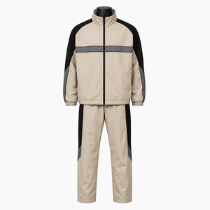 Water Resistant Zipper Closure Outdoor Wear Custom <b>Windbreaker</b> Sets Beige Black Color Block <b>Windbreaker</b> Jacket Set - Product Image 1
