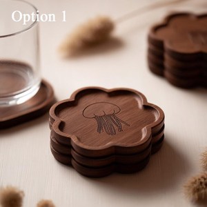 Posavasos de madera con forma de flor y diseño de medusa, estilo Wabi Sabi, posavasos ecológicos cuadrados de madera para té de UO - Product Image 1