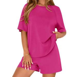 Conjunto de Dos Piezas para Mujer, Camiseta Holgada y Pantalones Cortos Deportivos, Traje Informal de Verano, Algodón Ecológico, Proveedor Mayorista OEM - Product Image 1