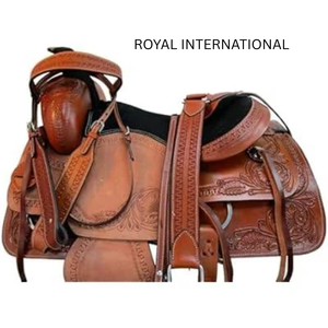 Selle de cheval western artisanale haut de gamme en cuir véritable, décorée de motifs floraux, pour la randonnée et le ranch, équipement équestre confortable et durable - Product Image 1