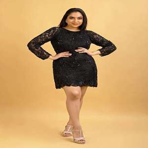 Exclusivo Vestido Corto Bordado para Mujer |   Vestido de fiesta con cuentas negras para alfombra roja |   Proveedor de Ropa de Boda en India, Exportación 2026, Nueva Colección - Product Image 1