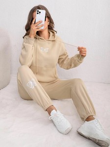 Survêtements à capuche pour femmes, coupe ajustée, 100% coton molletonné, vêtements décontractés pour adultes, couleur unie, respirant, réversible, services OEM - Product Image 2