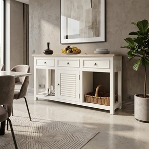 Muebles de Madera Maciza para Sala de Estar, Aparador Flotante de Pared con Puerta de Ratán, Consola Multimedia Colgante con Esquinas Redondeadas - Product Image 3