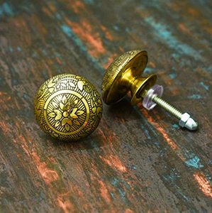 Luxury Floral Engraved Metal Craft <b>Door</b> <b>Knob</b> <b>Antique</b> <b>Brass</b> Finish Decorative Cabinet Drawer <b>Knob</b> for Furniture Hardware - Product Image 2