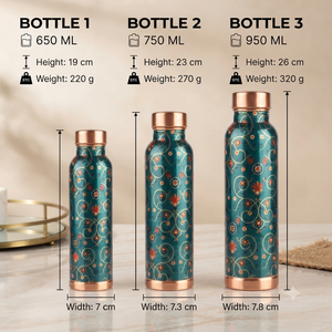 Bouteille d'eau en cuivre artisanale avec motif floral, bouteille réutilisable, bouteilles décoratives pour cadeaux, fournisseur en gros pour l'exportation - Product Image 5