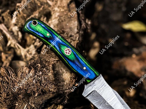 มีดทำมือจากเหล็กดามัสกัส ด้ามจับไม้ คมกริบ แข็งแรงสูง แบบฟูลแทง  OEM/ODM  สำหรับพกพา ตั้งแคมป์ เอาตัวรอด และใช้งานทางยุทธวิธี - Product Image 5