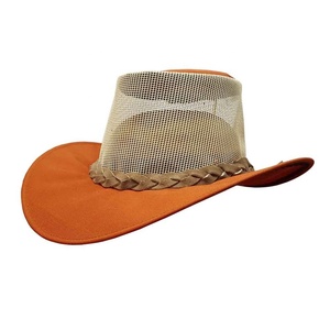 Chapeau de cowboy en maille ventilée marron à large bord, style western, pour l'été, le ranch, l'équitation en extérieur, avec bande tressée - Product Image 1
