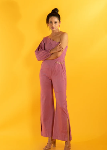 Combinaison rose vif pour femme, taille haute, coupe ajustée, pantalon long, élégante, pour soirée, décontractée, quotidienne, style streetwear, tendance - Product Image 2