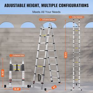 Échelle télescopique en aluminium en forme de A de 16,5 pieds, légère, à rétraction multi-boutons, pliable, capacité de 375 lb - Product Image 6