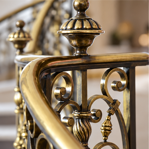 Luxury Curved Ornamental Metal <b>Stair</b> <b>Railing</b> with Bronze Scrollwork Balusters for Grand Villas Hotels and Interiors - Product Image 2