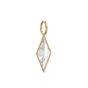 Colgante de oro macizo amarillo de 18k con cuarzo blanco en forma de cometa / Piedra de nacimiento de abril / Engaste para joyería / Gema transparente / Corte de diamante - Product Image 6