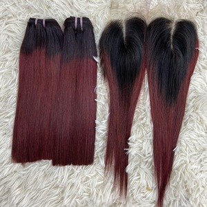 Vente en gros d'extensions de cheveux humains vietnamiens Super Double Drawn Ombre Color Red mix Black Machine Trame extensions de cheveux cheveux humains - Product Image 1