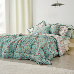 [NONA] DIBAKO AROMA <b>Bed</b> Linen Comforter Set Trendy Ivory Light Gray Pink Floral Pattern Exotic Hotel Bedding Set - Product Image 3