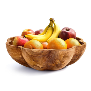 Bol à salade en bois d'acacia avec couvercle, ustensiles en bois d'acacia pour fruits, salades et légumes, ensemble de 4 bols à salade en bois - Product Image 1