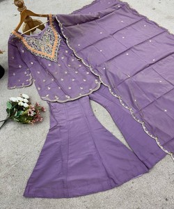EID SPECIAL NEW ARRIVAL <b>SILK</b> EMBROIDERY WORK TOP PALAZZO WITH DUPATTA FESTIVE WEAR WHOLESALE PRICE ETHNIC GARMENT LAVENDER - Product Image 4