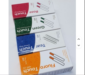 Tiras de Tintes Oculares Fluorescentes Touch Rose Bengal Green Tear, 100 Unidades Estériles, Solo para Uso en Diagnóstico Ocular - Product Image 1