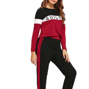 Sweat-shirt à col rond doublé pour femme, manches longues, rouge, noir, blanc, logo sur le devant, décontracté, automne, tricoté, 100% coton - Product Image 3