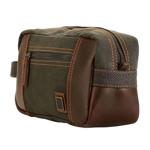 Vintage Letter Pattern Polyester Shave Kit Toiletry Bag with Zipper Closure Large Capacity Water Resistant Brown/Green Stitching - Product Image 2