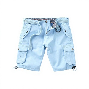 Pantalones Cortos Cargo Azul Claro para Hombre, Cintura Media, Cordón Ajustable, Estilo Casual, Largo Bermuda, Bolsillos, Tela de Algodón Transpirable - Product Image 1