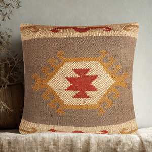 KRAFTERS Geometric Pattern Square <b>Pillow</b> Woven Wool Jute | 100% Cotton Filled Handcrafted Cushion Home Outdoor Hotel Chair Use - Product Image 5