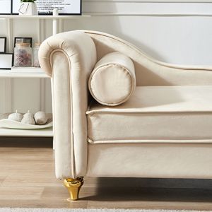 Chaise longue moderne en velours beige avec rangement, accessoire décoratif élégant - Product Image 6