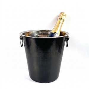 Elegante Cubetera Redonda de Acero Inoxidable Negro con Asas, Enfriador de Champán para Fiestas, Diseño Resistente al Óxido, Enfriador de Vino - Product Image 1