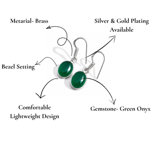 Boucles d'oreilles pendantes en onyx vert naturel, serties de laiton plaqué argent, faites à la main, design tendance pour femmes, cadeau en pierres précieuses, OEM ODM - Product Image 2