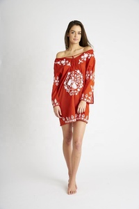 Robe de plage élégante brodée bleue et blanche, style bohème, à la mode, tunique, Cover-Up pour Bikini, 2019 - Product Image 6