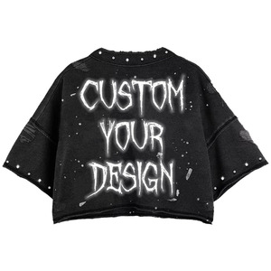 Camiseta Glory Custom con efecto desgastado, lavado ácido y pedrería, 100% algodón, estilo vintage, gráfico, corta, unisex, para ropa urbana. - Product Image 2