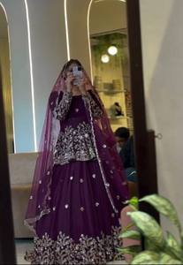 Traje Anarkali morado bordado hasta el suelo con dupatta, ropa tradicional india y pakistaní para bodas, corte holgado. - Product Image 4