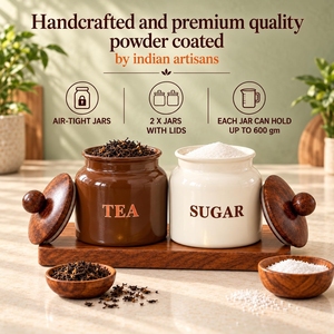 Farmhouse Tea <b>Sugar</b> Canister Set of 2 with Round Wood Lids and Brass Spoons Airtight Countertop Kitchen Food Storage Jars Decor - Product Image 4