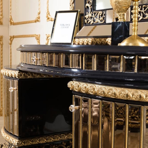 Baroque Turkish Style Luxury Solid Mahogany Dressing <b>Table</b> with Mirror <b>Black</b> Gold Glossy <b>Vanity</b> Set Bedroom Furniture High End - Product Image 4