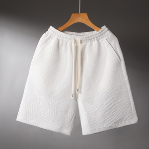Shorts en molleton 100% Coton à cordon de serrage, coupe oversize, avec perles, impression sérigraphique 3D en mousse en relief, taille mi-haute élastique, tricoté à carreaux, tendance - Product Image 4