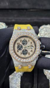 Montre automatique ronde de luxe personnalisée en moissanite VVS, style hip-hop, bracelet en caoutchouc de marque - Product Image 6