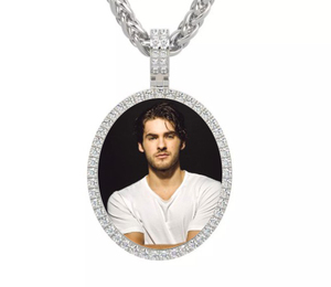 Luxury 925 Sterling Silver Oval Photo Pendant Sparkling CZ Border Custom Picture Necklace Jewelry <b>Gift</b> - Product Image 3