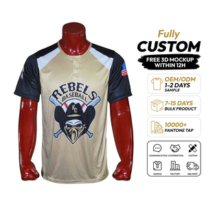 เสื้อเบสบอลแบบสั่งทำพิเศษของ Rebels แบบซับลิเมชั่น แขนสั้น ระบายเหงื่อได้ดี ผลิตจากโพลีเอสเตอร์ สำหรับทีม คอวี ป้องกันแบคทีเรีย ติดกระดุมแป๊ก - Product Image 1